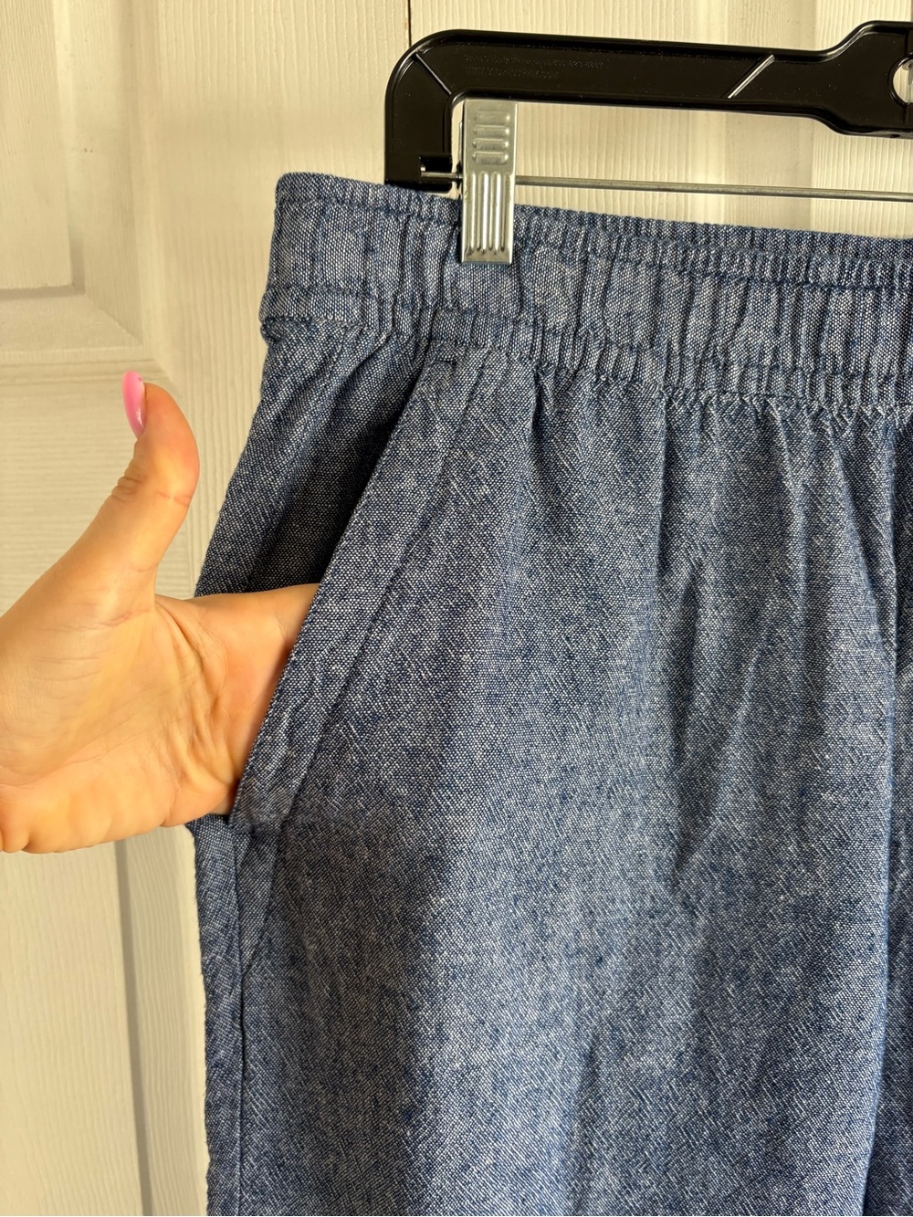 Old Navy Chambray Blue Linen Wide Leg Pants Travel Coastal Resort Cruise Vacay L - Picture 2 of 10